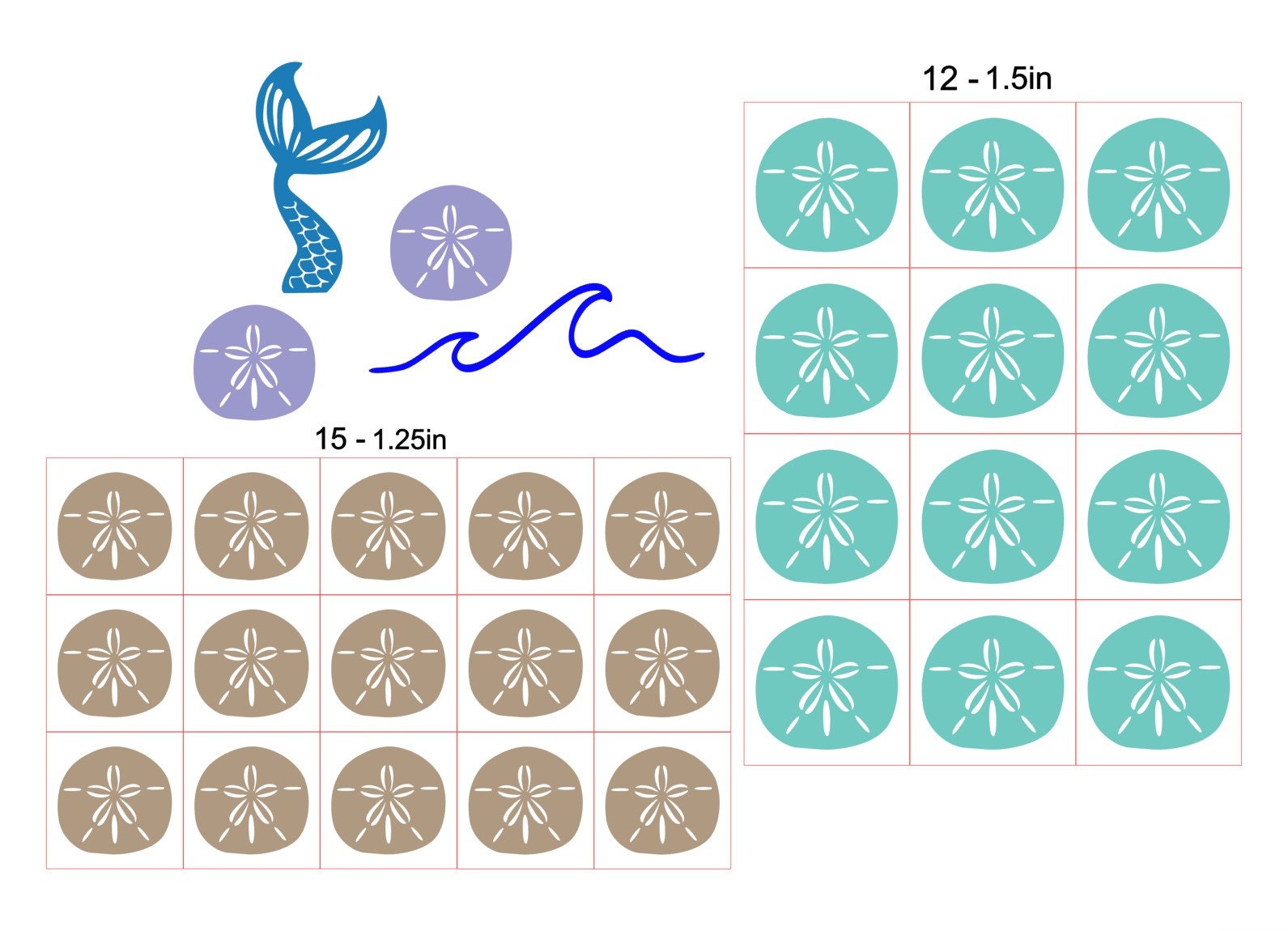 Mini Sand Dollar Mermaid Money Decal Sheets For Decorating Everything Bicycle Decals, Beach Cruiser Decals, Tumblers, Mugs & Cups(#ss014