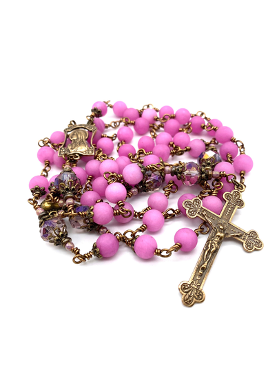 Plum Violet Jade Matte Gemstone Wire Wrapped Catholic Heirloom Rosary Large