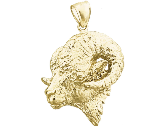 14K Gold 32mm Ram's Head Pendant