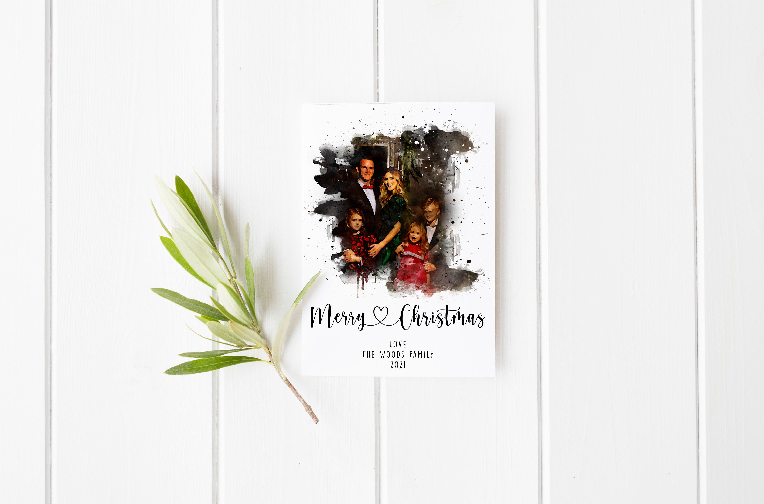 2021 Christmas Card, Watercolor Card Template, Merry Card With Photo, Cards Personalized, Xmas Family Painting