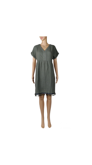 Linen Blend Dress With Cotton Fringes
