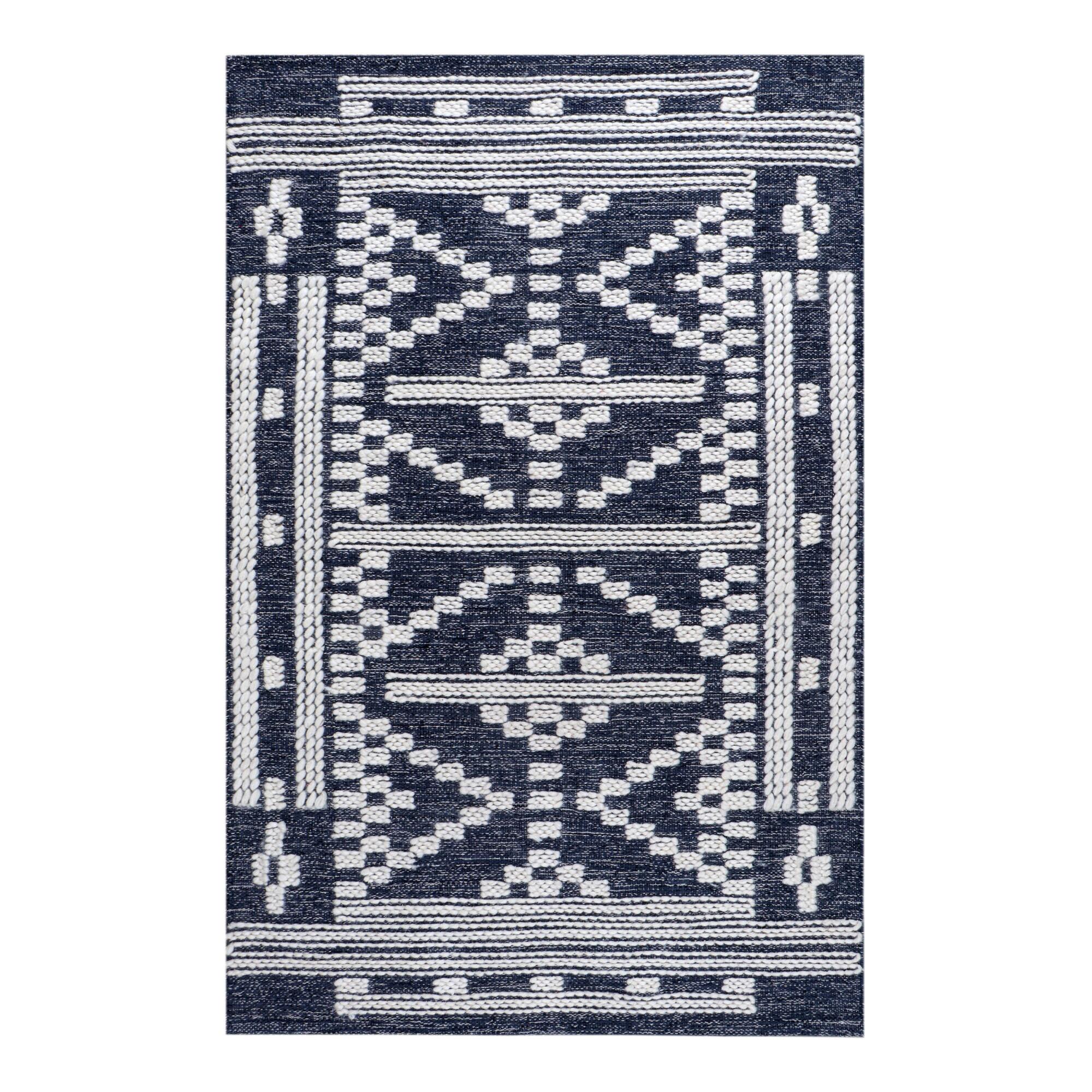 Black and Ivory Diamond Cotton and Wool Kilim Area Rug by World Market