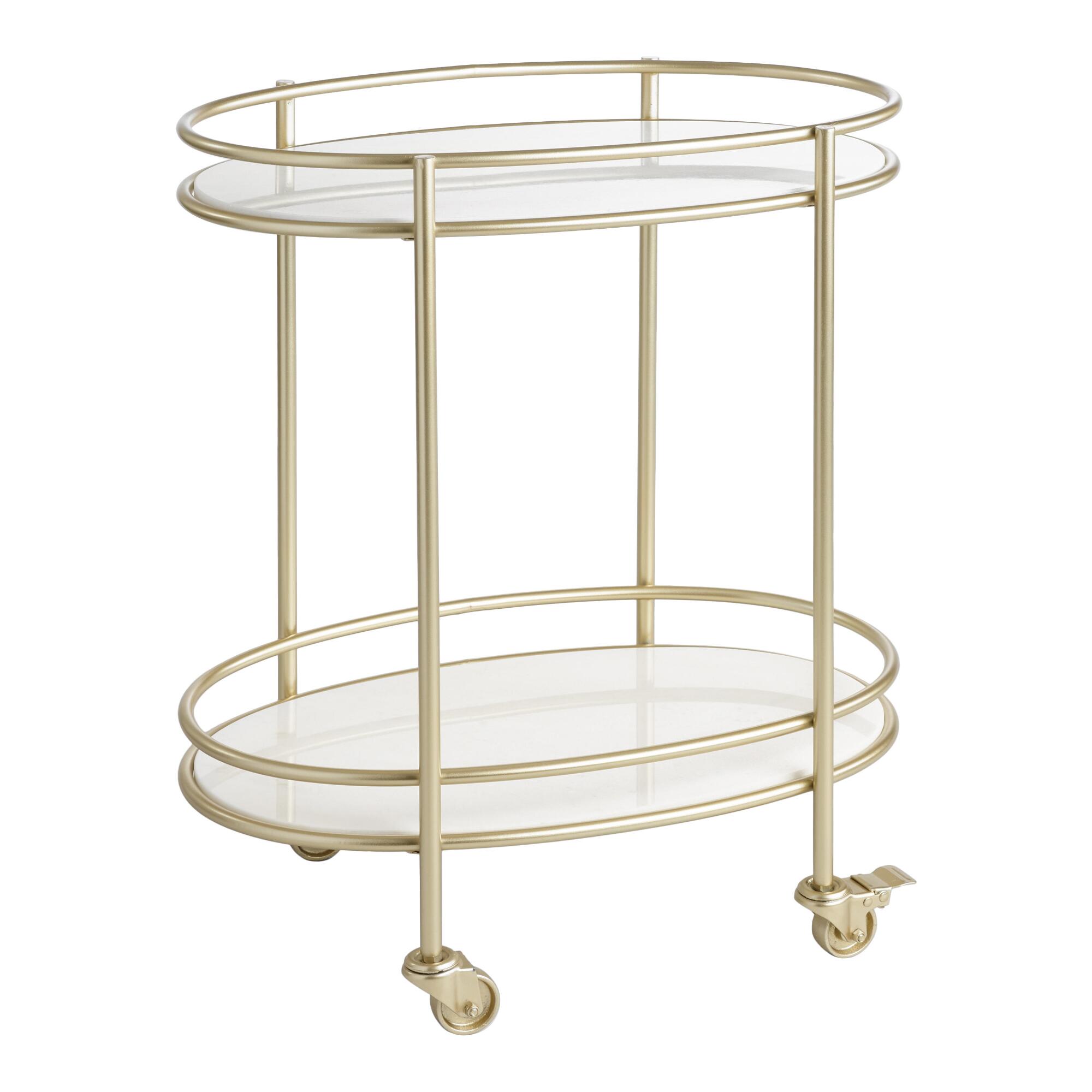 Champagne Gold And Marble 2 Tier Bar Cart - Metal by World Market
