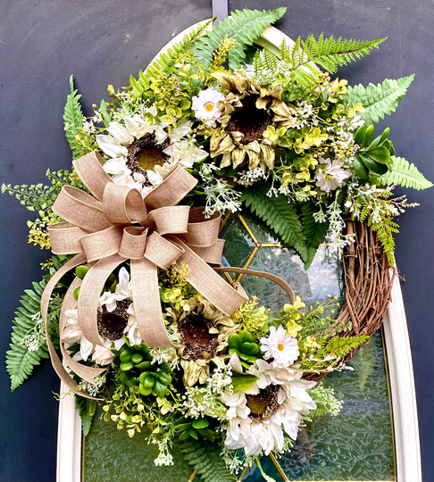 Fall Front Door Wreath, Decor, Rustic Florals, Hanger, Door Sunflower Wreath, Everyday Floral Wreath