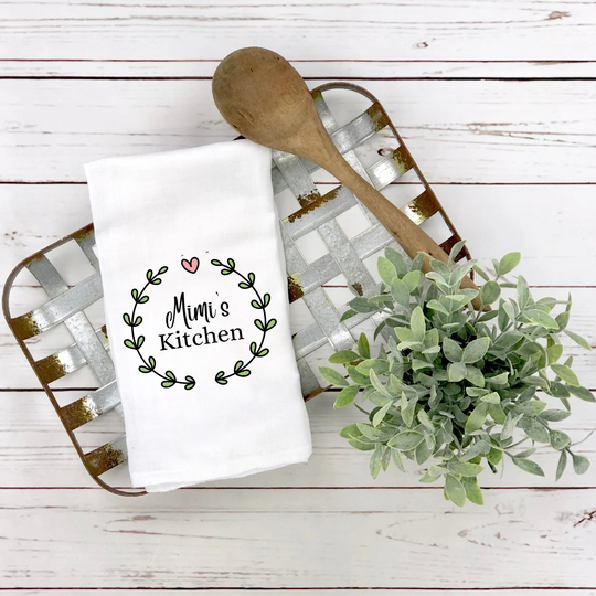 Personalized Mimi's Kitchen Dish Towel, Custom Grandma Tea Gift For Mimi, Flour Sack Nana's