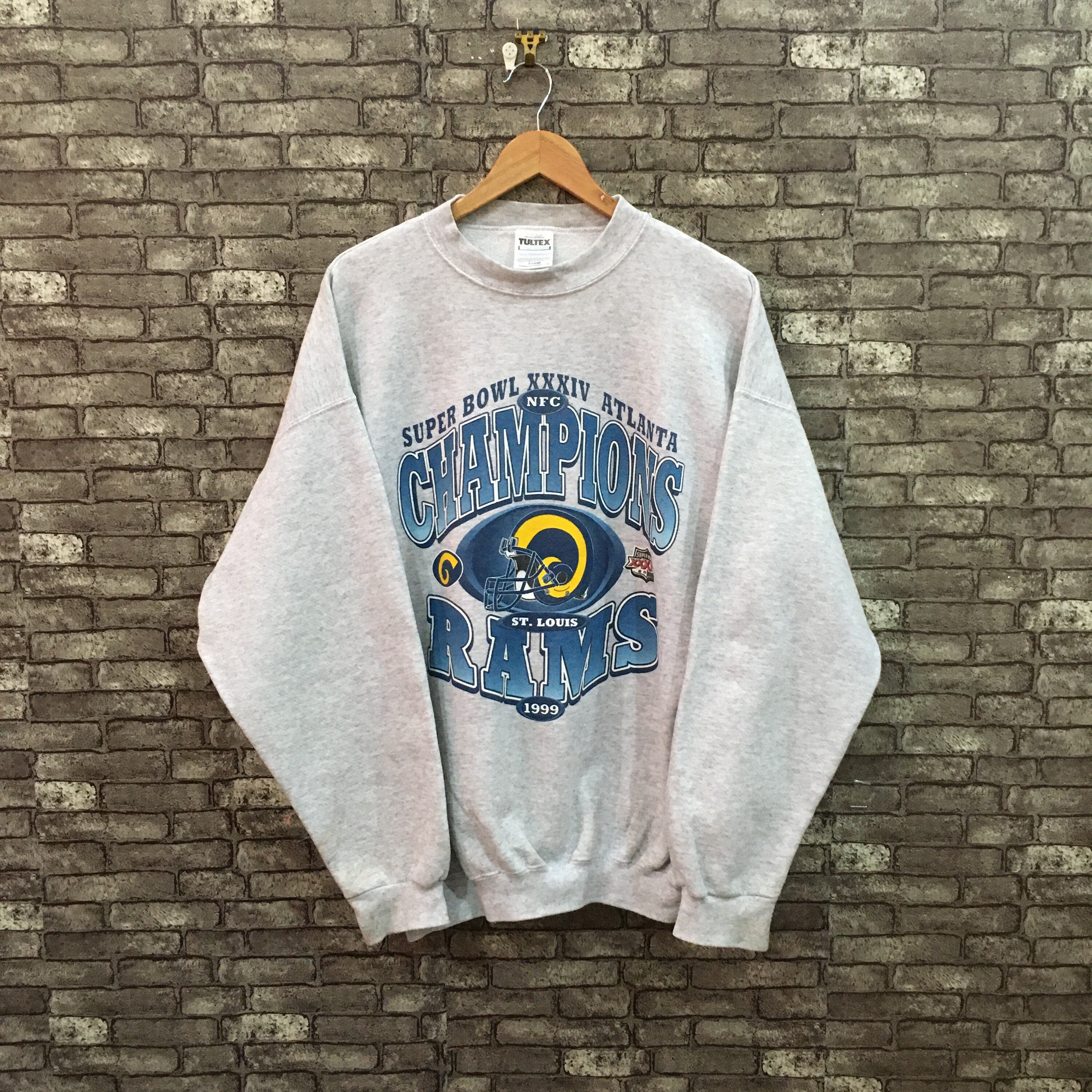 Tultex 1999 Superbowl Atlanta Champion Sweathsirt, Rams St Louis Sweatshirt, Grey Los Angeles Pullover Xl Size