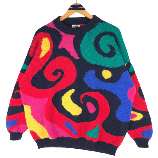Vintage Bonzo Australia Crewneck Wool Knitted Sweater Hand Knit Made in Pullover Oversized Knitwear Native Aboriginals Xl
