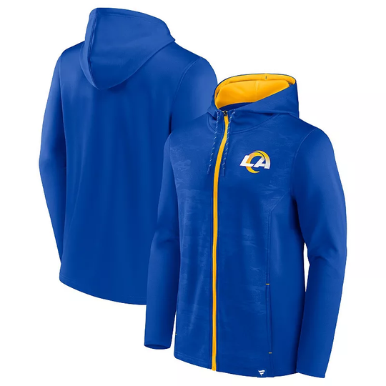 Men's Fanatics Branded Royal/Gold Los Angeles Rams Ball Carrier Full-Zip Hoodie, Size: Small, Blue