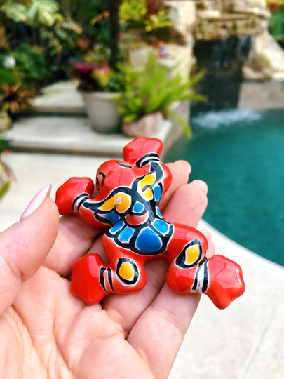 Authentic Talavera Mexican Hand Painted Ceramic Miniature Mini Frog Tropical Plant Patio Decor Gift
