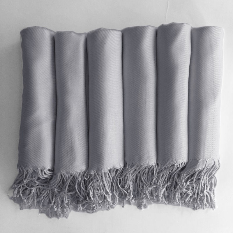 Pashmina Shawl in Silver Grey - Bridesmaid Gift, Wedding Favor Monogrammable