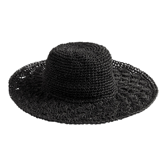 Black Textured Weave Floppy Straw Sun Hat by World Market