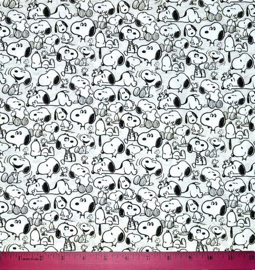 Peanuts Snoopy Fabric | Sold By The Half Yard Continuous Cut 100% Quilting Cotton Woodstock White Black Gray Grey Blender Tonal Dog