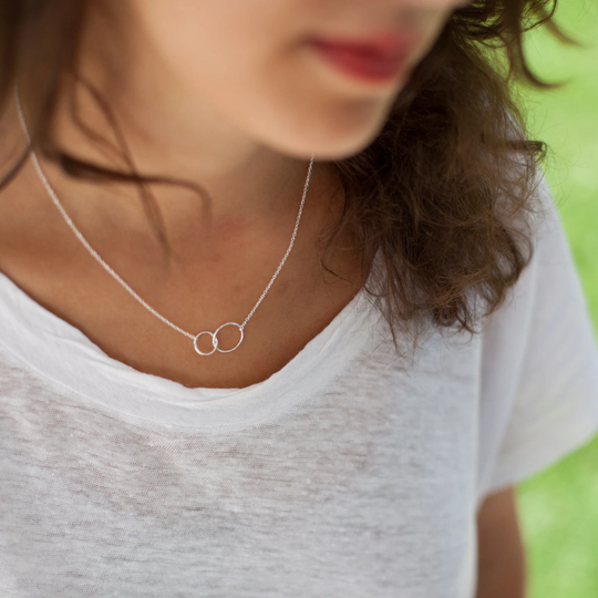 Two Entwined Tiny Circles Necklace in Sterling Silver Or Gold Fill