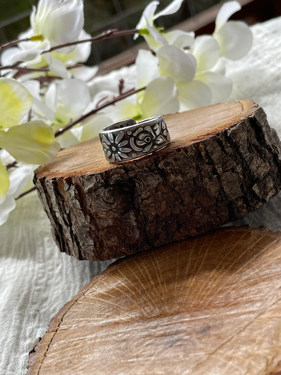 Spoon Ring, Stainless Steel, Floral