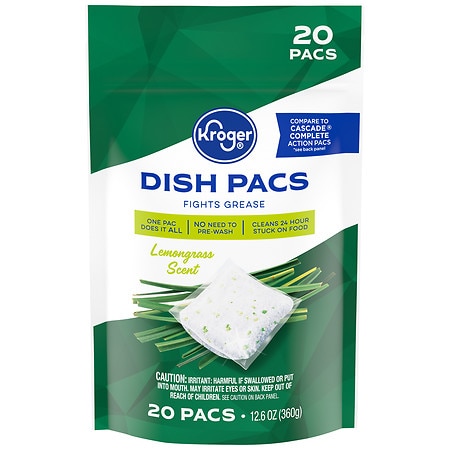 Kroger Lemongrass Scent Dish Pacs - 0.63 oz x 20 pack