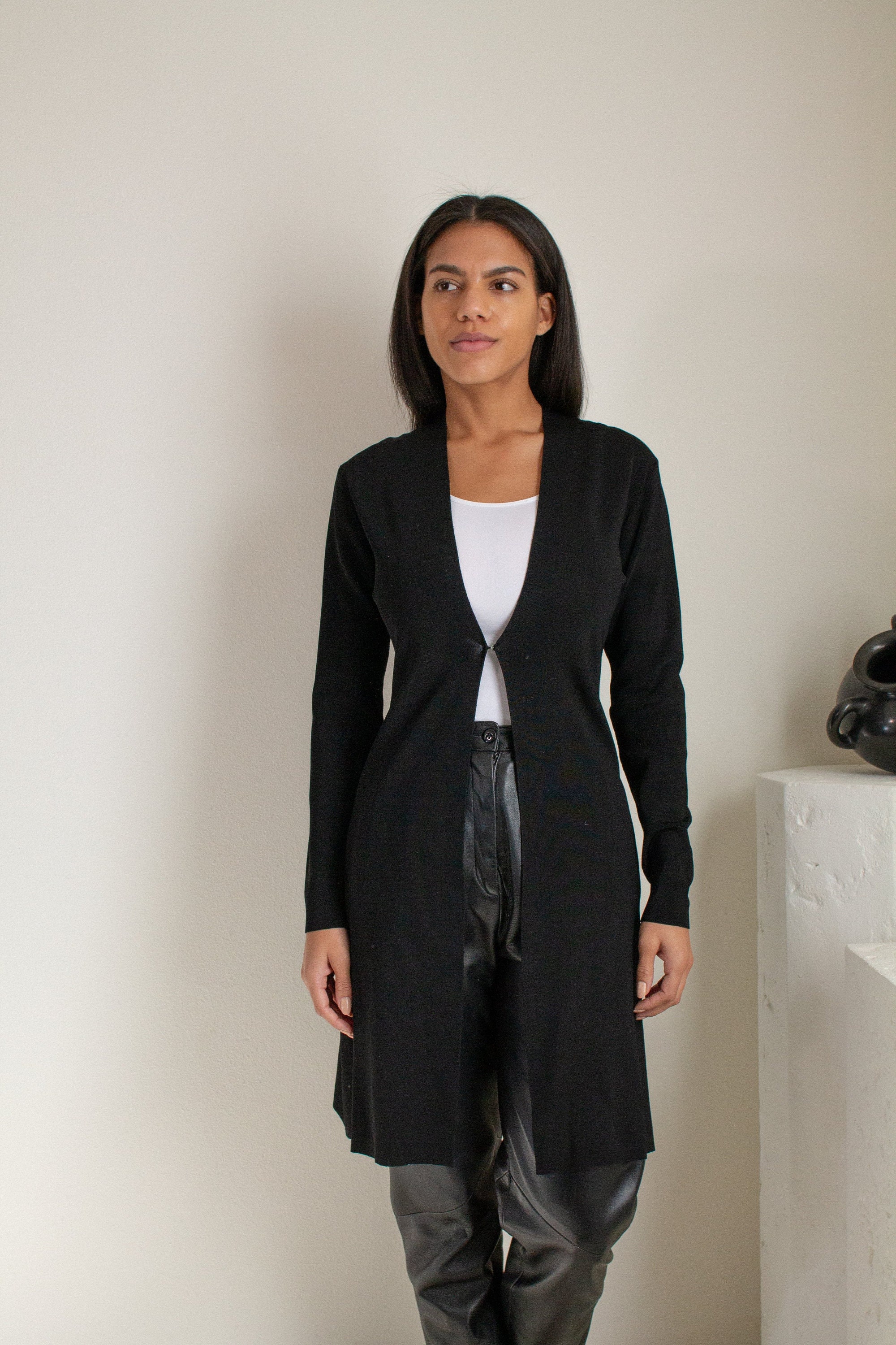 Vintage Black Silk Blend Long Minimal Cardigan // S | 1659