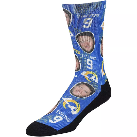 Men's Rock Em Socks Matthew Stafford Los Angeles Rams Football Guy Crew Socks, Size: Large/XL, LAR Team