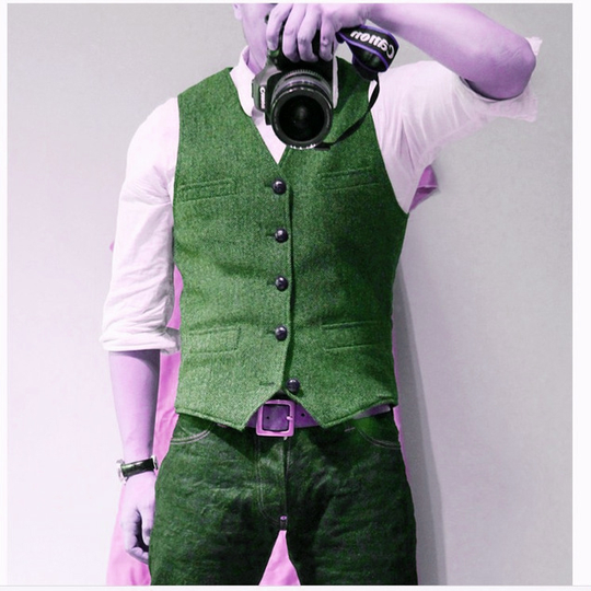 Men's Suit Vest Blue Single Breasted Woolen Blended Mens Vest Denim Jeans Waistcoat Jacket Slim Fit Casual Formal Business - green, 4xl