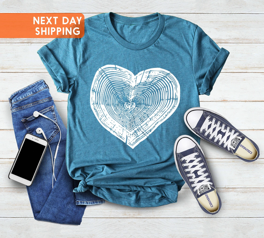 Tree Trunk Heart Shirt, Wood Slice Camping Lover Hiking Gift For Mom, Forest Campers Gift, Camp Shirt
