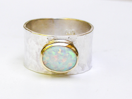 Natural Opal Ring |October Birthstone | Stunning Statement Oval Cut Anniversary Ring| White Moissanite |Gift For Her