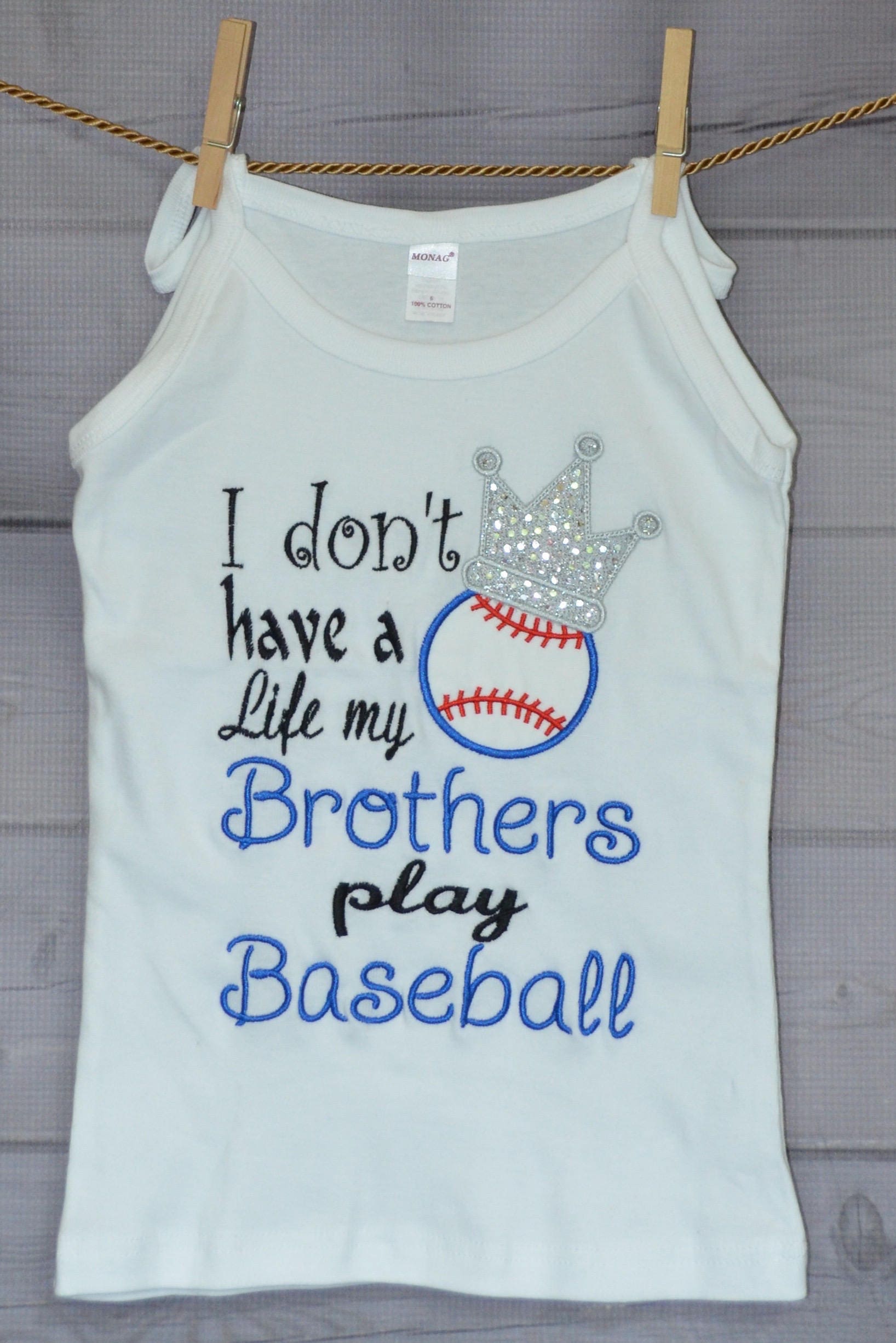 Personalized I Don't Have A Life, My Brothers Plays Baseball Applique Shirt Or Bodysuit Girl Boy