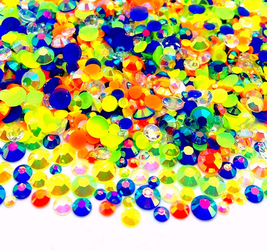 Sandcastle Blend Rhinestone Mix 3/4/5/6mm Flatback Jelly Resin Rhinestones Mixed Size, Blue | Orange Yellow White