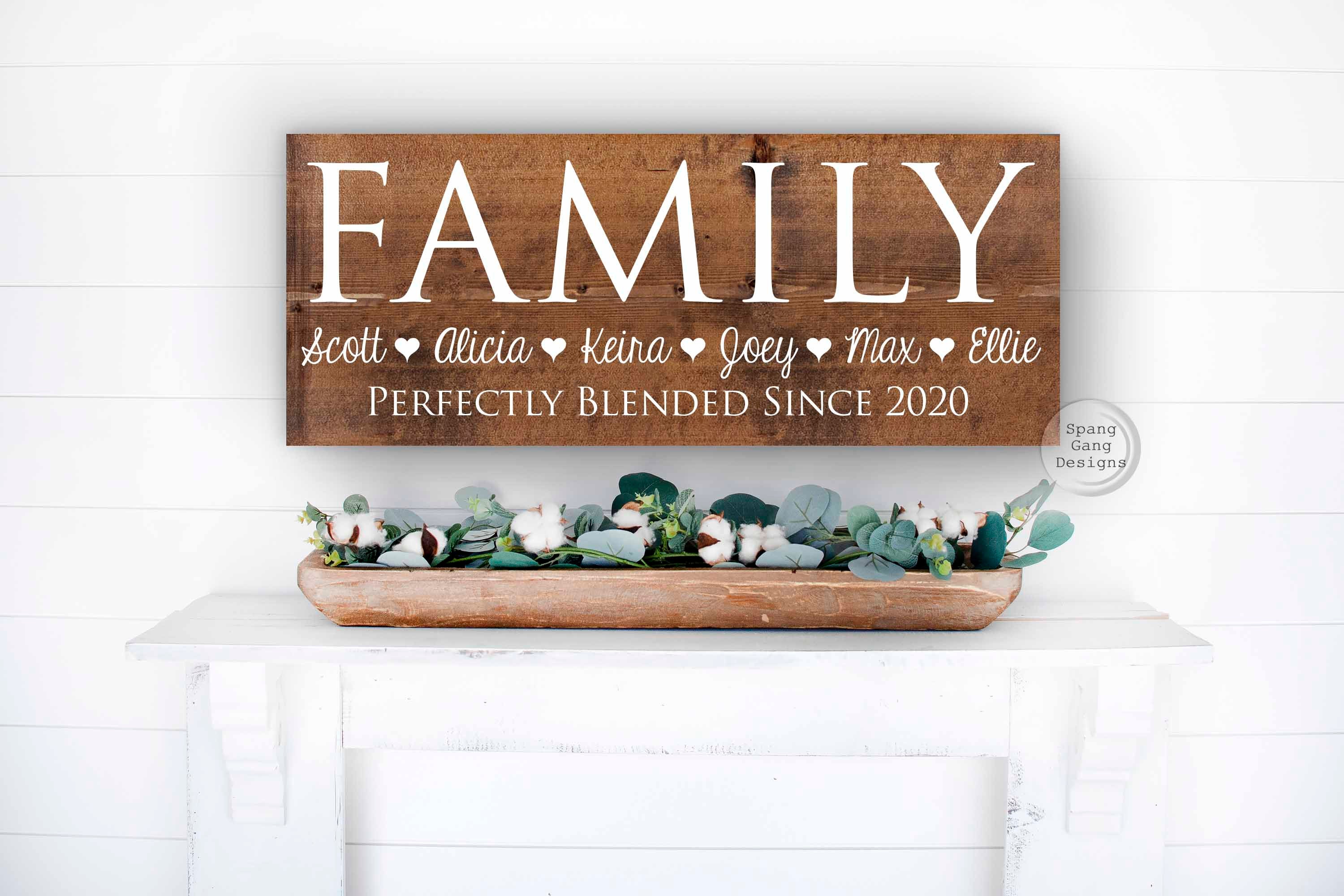 Adoption Gift | Christmas For Blended Family Wood Sign Wall Sign With Names Established Step Mom
