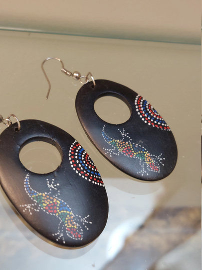 Hand Painted Australian Lizard Wood Earrings