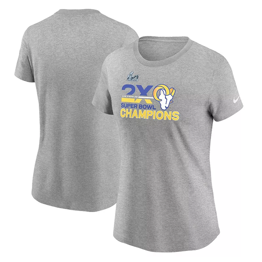 Women's Nike Heathered Gray Los Angeles Rams 2-Time Super Bowl Champions T-Shirt, Size: Large, Grey