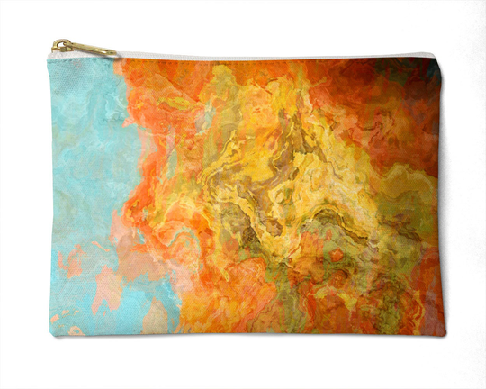 Cosmetic Bag in Orange & Aqua, Toiletry Or Zipper Accessory Pouch, Purse Organizer, Makeup Bag, Pencil Case, Electric Illusion