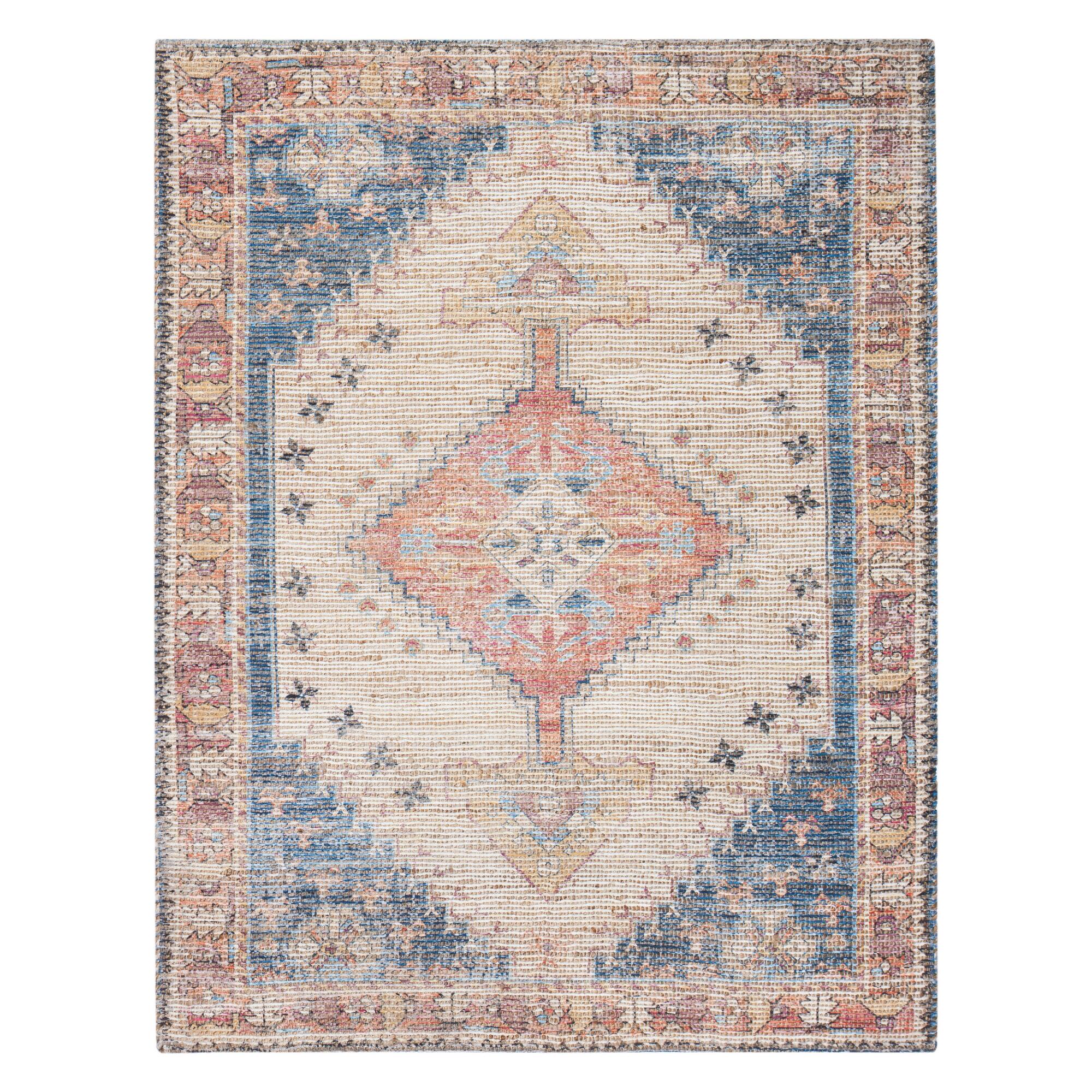 Multicolor Distressed Persian Style Jute Blend Beso Area Rug: Blue/Red/White/Multi - Natural Fiber - 5' x 7' by World Market