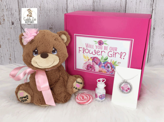 Flower Girl Proposal Gift Box, Teddy Bear Wedding Party Gift, Custom Ring Bearer Idea, Stuffed Animal