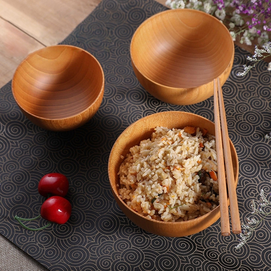 LAN Wooden Rice Bowl Noodle Soup Dinning Heat Insulated Kitchen Kids Adult Tableware