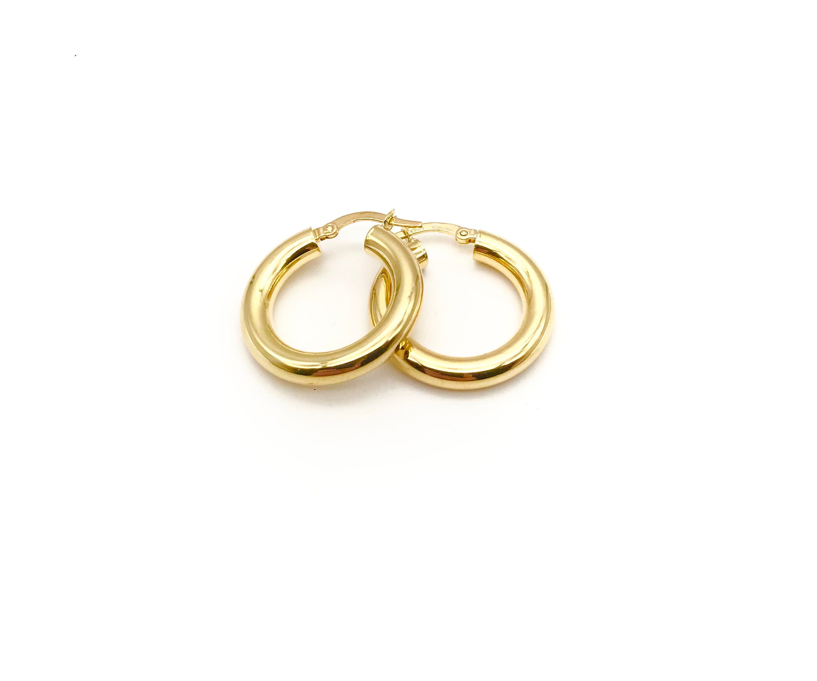18K Yellow Gold Dainty Hoop Earrings Hoops Polished Minimalist Chubby Gift For Her Made in Italy