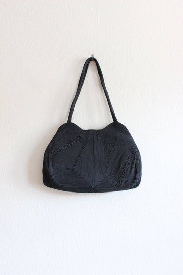 1940S Bag/Vintage Double Handle Black Corded Handbag