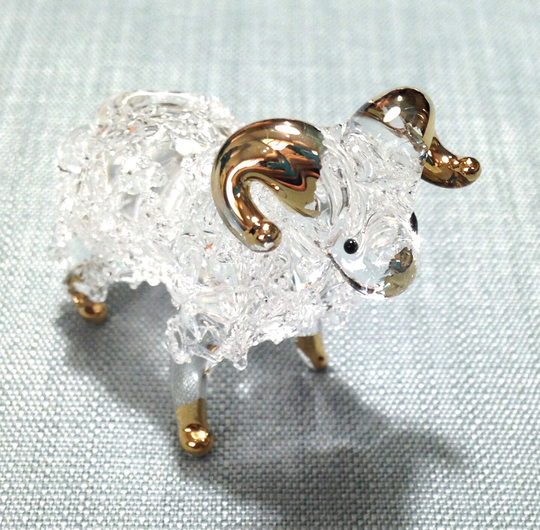 Hand Blown Glass Ram Aries Sheep Miniature Animal Cute Transparent Gold Figurine Statue Figure Decoration Collectible Small Craft Painted