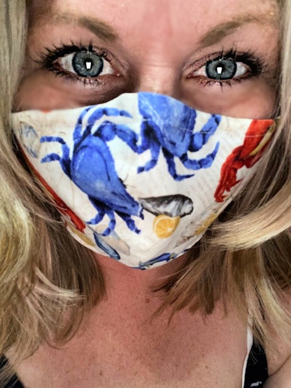 Seafood Themed Face Mask With Nose Wire & Adjustable Ear Toggles