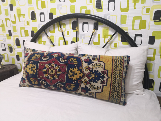 Big Size Pillow 16x40 Inches Geometric Design Turkish Anatolian Carpet Lumbar Cover Decorative Extra Large Pillow Cushion