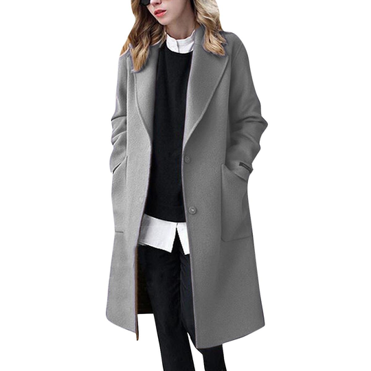 Women's Buttoned Cotton Blend Classic Coat Trench Jacket - Gray, M - medium grey