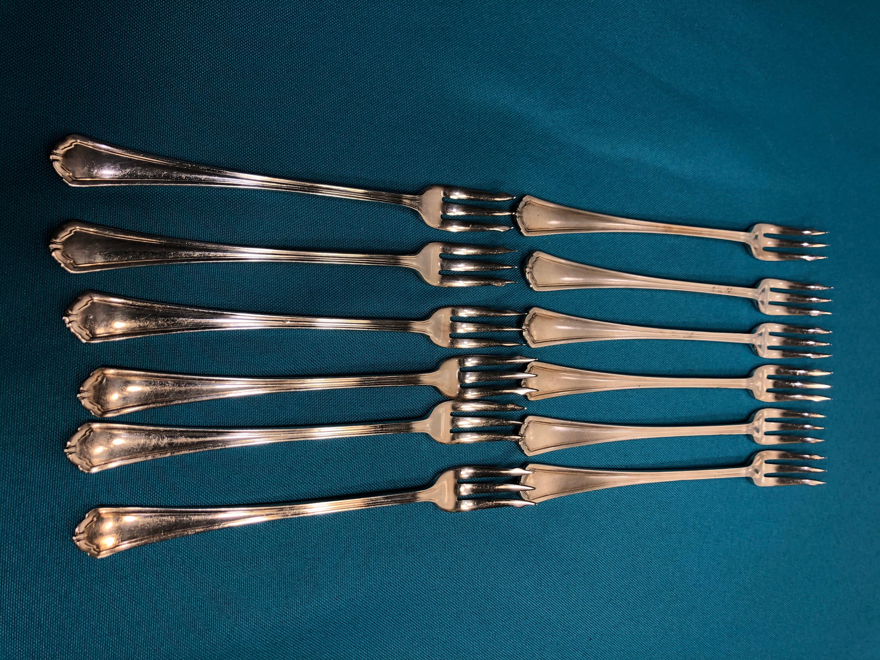 12 Pcs. Wm Rogers Silver Seafood Forks, Cocktail Flatware 6 Pickle Vintage Oxford Forks 1930
