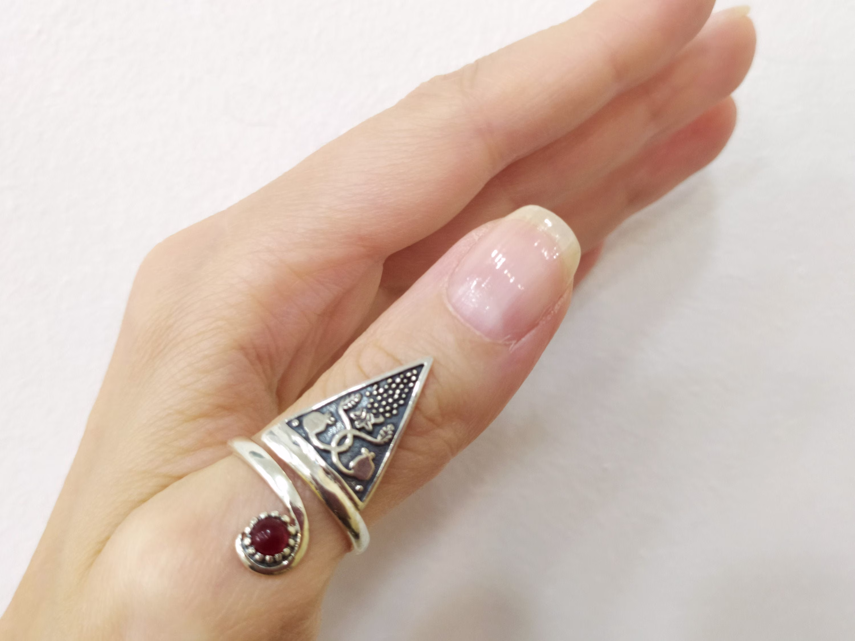 Thumb Ring Finger Cover Adjustable With Quartz Stone & Pomegranates Persephone Jewellery Armenian Handmade Rings Sterling 925 Choose