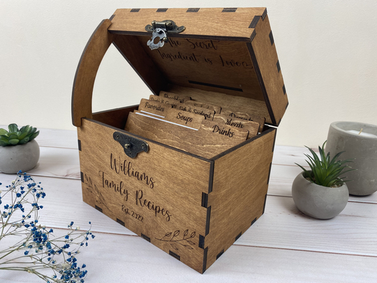 Recipe Box 4x6 With Dividers, Custom Card Box, Moms Birthday Gift, Personalized Engraved Wood Bridal Shower Gift