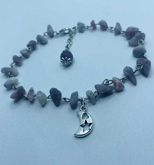 Lilac Stone Chip Anklet With Moon Charm