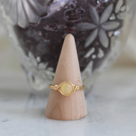 Yellow Honey Calcite Wire Wrapped Ring | Crystal Rings Stackable Gemstone Handmade