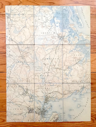 Antique Salem, Massachusetts 1893 Us Geological Survey Topographic Map - Beverly, Manchester, Marblehead, Topsfield, Ipswich Essex Wenham Ma