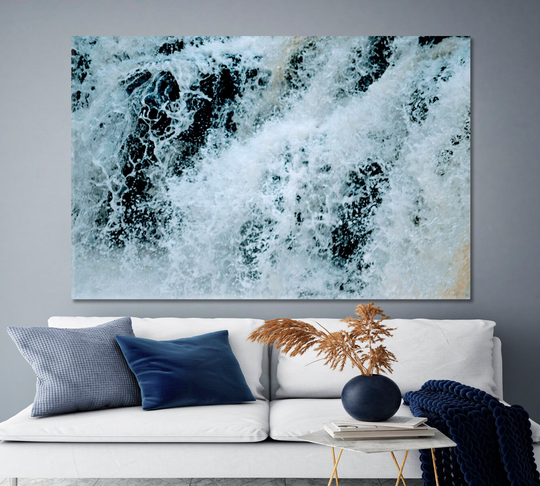 Foamy | River Waterfall Photo Art Print, Cliff Wave Wall Decor, Sea Landscape Poster Ocean Abstract Design, Panels