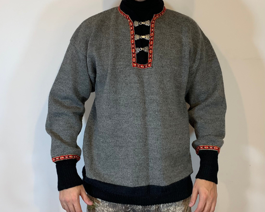 Vintage Wool Blend Grey Norwegian Sweater Pullover Size L Men