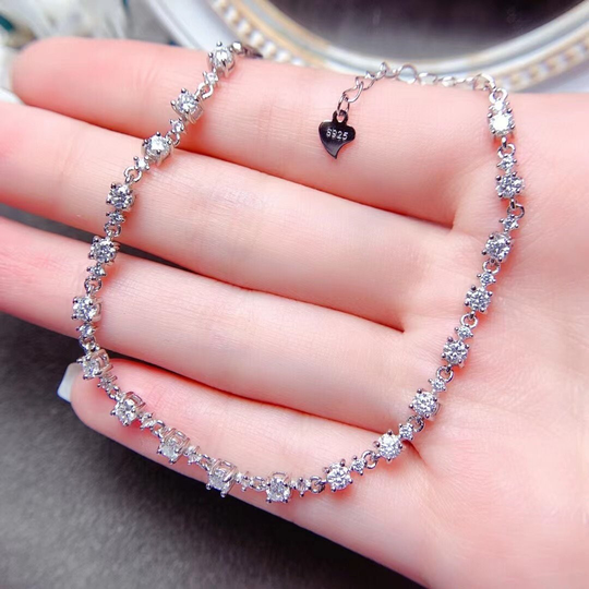 Luxury Delicate Brilliant Moissanite Bracelet D Color, Sterling Silver Platinum Group Metal Multi-Layer Plating, Gift For Her