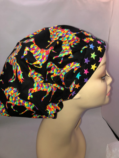 Bouffant Scrub Hat Rainbow Unicorn Cord Lock Toggle Adjustable Surgical Bonnet Crna Cnor