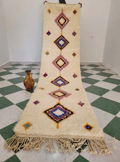Extra Runner Rug 2.5x10, Colorful Moroccan Rug, Pink & Orange Berber Hand Made Corridor Morrocan Designer